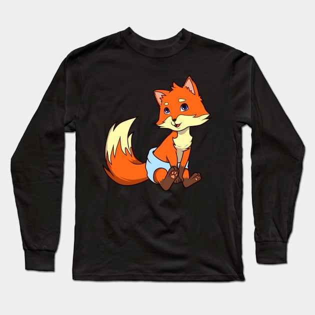 Kawaii Baby Fox Long Sleeve T-Shirt by Modern Medieval Design